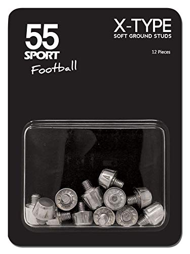 55 Sport X-Type SG Tacos de Fútbol/Rugby Compatible con Botas Adidas (S: 8x8 mm + 4x11 mm) Plata