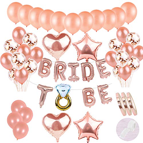 58 pzas JGA Deco Globos Juego de oro rosa: Cartas de helio Láminas de globos Novia a ser Banner y 30 látex Globos y 15 confeti Globos y 4 globos de corazones para la fiesta de Compromiso de la hija 58 pzas JGA Deco Globos Juego de oro rosa: Cartas de helio Láminas de globos Novia a ser Banner y 30 látex Globos y 15 confeti Globos y 4 globos de corazones para la fiesta de Compromiso de la hija