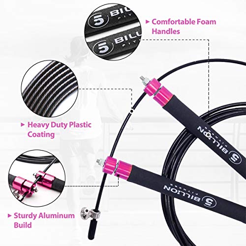 5BILLION Cuerda para Saltar de Velocidad-Aluminio-Ajustable con Rodamiento de Bolas-Entrenamiento para el Entrenamiento Doble, Entrenamiento Cruzado, Ejercicio, WOD, MMA y Boxing (Rosado) 5BILLION Cuerda para Saltar de Velocidad-Aluminio-Ajustable con Rodamiento de Bolas-Entrenamiento para el Entrenamiento Doble, Entrenamiento Cruzado, Ejercicio, WOD, MMA y Boxing (Rosado)