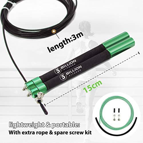 5BILLION Cuerda para Saltar de Velocidad-Aluminio-Ajustable con Rodamiento de Bolas-Entrenamiento para el entrenamiento doble, Entrenamiento cruzado, Ejercicio, WOD, MMA y Entrenamiento del Box(Verde) 5BILLION Cuerda para Saltar de Velocidad-Aluminio-Ajustable con Rodamiento de Bolas-Entrenamiento para el entrenamiento doble, Entrenamiento cruzado, Ejercicio, WOD, MMA y Entrenamiento del Box(Verde)