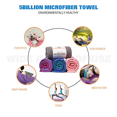 5BILLION Microfibra Toalla de Yoga - 183cm x 61cm - Hot Toalla de Yoga, Bikram Toalla de Yoga, Ashtanga Toalla de Yoga - Antideslizante, Absorbente - con Bolsa de Transporte Gratuita (Rosado)