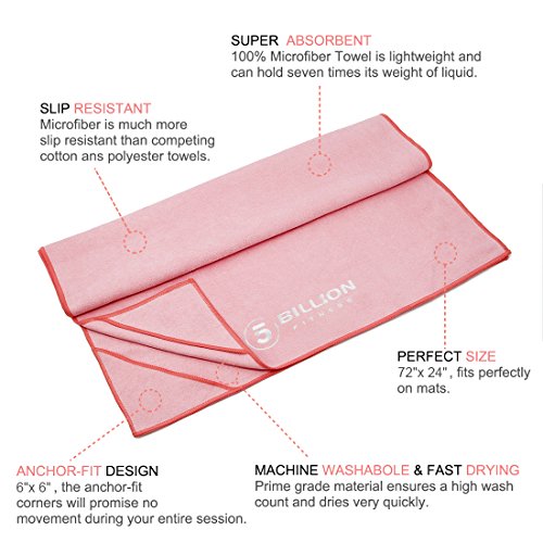 5BILLION Microfibra Toalla de Yoga - 183cm x 61cm - Hot Toalla de Yoga, Bikram Toalla de Yoga, Ashtanga Toalla de Yoga - Antideslizante, Absorbente - con Bolsa de Transporte Gratuita (Rosado) 5BILLION Microfibra Toalla de Yoga - 183cm x 61cm - Hot Toalla de Yoga, Bikram Toalla de Yoga, Ashtanga Toalla de Yoga - Antideslizante, Absorbente - con Bolsa de Transporte Gratuita (Rosado)