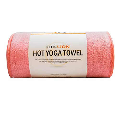 5BILLION Microfibra Toalla de Yoga - 183cm x 61cm - Hot Toalla de Yoga, Bikram Toalla de Yoga, Ashtanga Toalla de Yoga - Antideslizante, Absorbente - con Bolsa de Transporte Gratuita (Rosado)