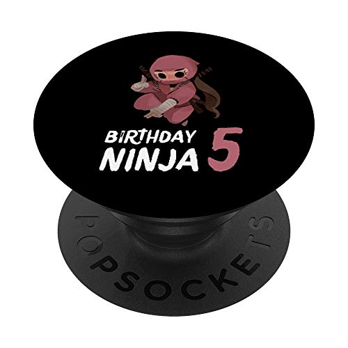 5º Cumpleaños Ninja Fiesta de los 5 años Chica Arte marcial PopSockets PopGrip: Agarre intercambiable para Teléfonos y Tabletas