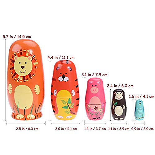 5pcs / Pack De Animales Hechos a Mano Muñecas De Madera Auténtica Rusa Matryoshka Muñecas Lindo Patrón De Dibujos Animados Animales Muñeca De Juguete De Regalo La Decoración del Hogar del Ornamento