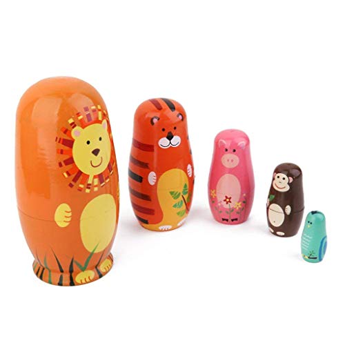 5pcs / Pack De Animales Hechos a Mano Muñecas De Madera Auténtica Rusa Matryoshka Muñecas Lindo Patrón De Dibujos Animados Animales Muñeca De Juguete De Regalo La Decoración del Hogar del Ornamento