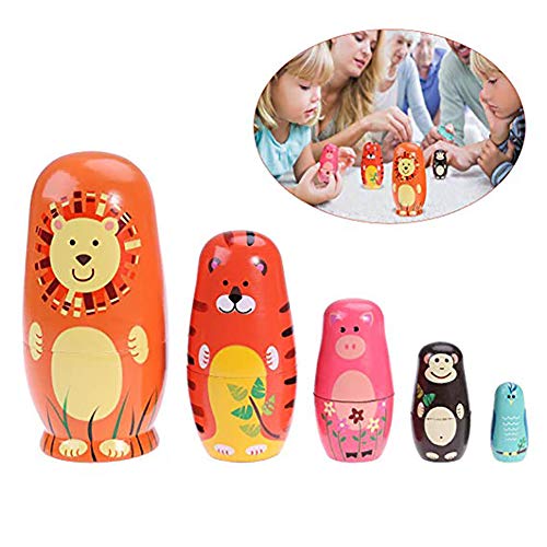 5pcs / Pack De Animales Hechos a Mano Muñecas De Madera Auténtica Rusa Matryoshka Muñecas Lindo Patrón De Dibujos Animados Animales Muñeca De Juguete De Regalo La Decoración del Hogar del Ornamento