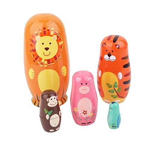 5pcs / Pack De Animales Hechos a Mano Muñecas De Madera Auténtica Rusa Matryoshka Muñecas Lindo Patrón De Dibujos Animados Animales Muñeca De Juguete De Regalo La Decoración del Hogar del Ornamento