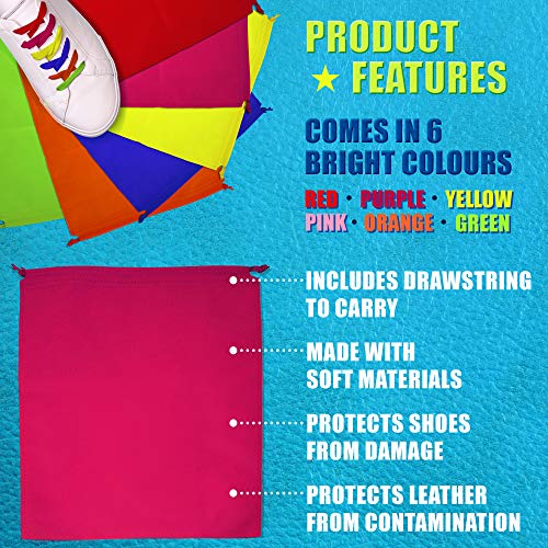 6 Bolsas de Almacenamiento con Cordón - Bolsa para Calzado, Fundas Zapatos - Colores Surtidos - Material Súper Suave - Confiable, Robusto y Multipropósito - Ideal para el Hogar y los Viajes.