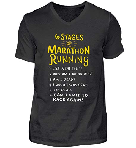 6 fases de la carrera maratón para todos los corredores y aficionados al maratón. Camiseta con cuello en V. Negro M