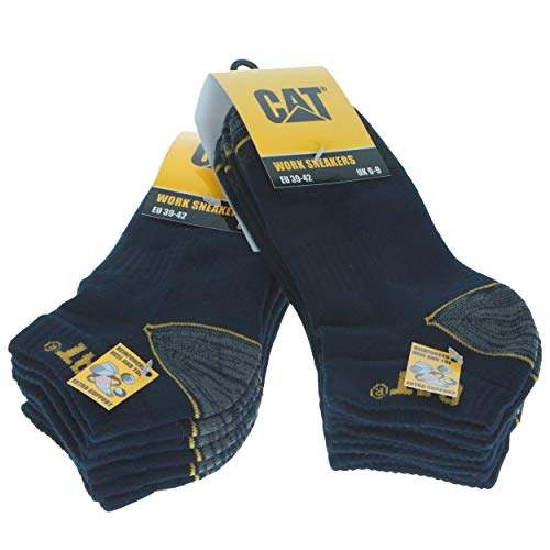 6 Pares Calcetines bajos CAT CATPERILLAR de trabajo para hombres, reforzados en el talón y la punta, excelente calidad de Algodón (Azul, 43-46)