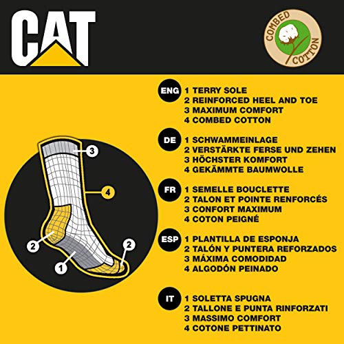 6 Pares Calcetines CAT CATPERILLAR de trabajo para hombres, reforzados en el talón y la punta, excelente calidad de Algodón (Negro, 41-45)