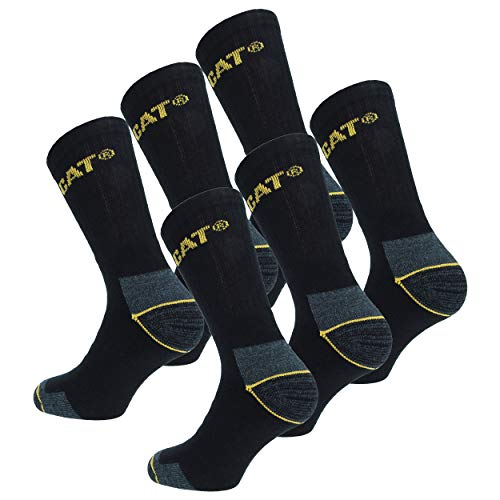 6 Pares Calcetines CAT CATPERILLAR de trabajo para hombres, reforzados en el talón y la punta, excelente calidad de Algodón (Negro, 41-45)