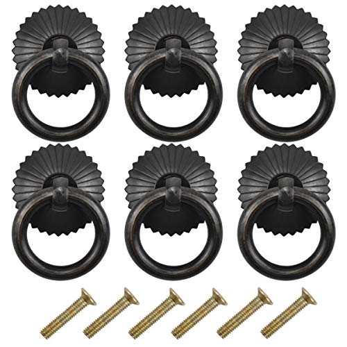 6 Piezas Pomos y Tiradores Vintage, Tiradores para Cajones, Tirador Manija Anillo para Muebles Armarios de Cocina Cajones de Comodas Antiguos Puertas (Negro)