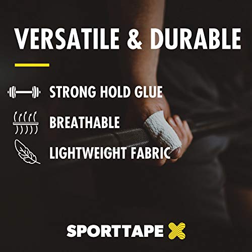 6 rollos - Cinta de pulgar para levantamiento de pesas SPORTTAPE Tear EAB - Blanco - 5cm x 4.5m - Agarre de gancho, Crossfit, Levantamiento de pesas Cinta adhesiva de vendaje elástica Cintas de rugby