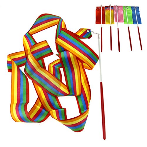 6 x Mix Colours 4M Gym Dance Ribbon Rhythmic Art Gymnastic Streamer Twirling Rod