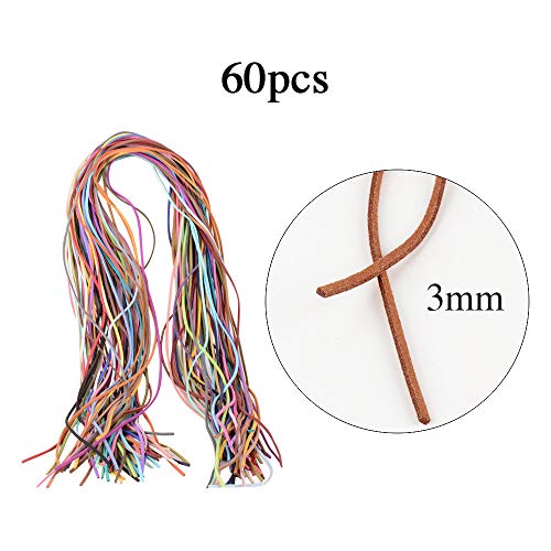 60pcs 60metros 3mm Cuerda Cuero Cordón Pulsera Plana 60 Colores Hilo Cuero Collar Colgante Manualidades Fabricación de Bisutería Abalorios Artesanía