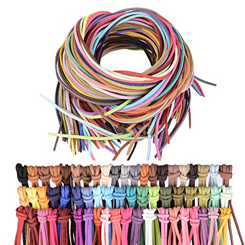 60pcs 60metros 3mm Cuerda Cuero Cordón Pulsera Plana 60 Colores Hilo Cuero Collar Colgante Manualidades Fabricación de Bisutería Abalorios Artesanía