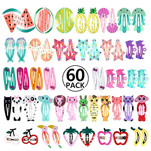 60pcs Pinza de Pelo, PAMIYO Metal Multicolor Pelo Horquillas Diseño de Dibujos Animados Y Fruta Accesorios Cabello para Niñas Infantiles