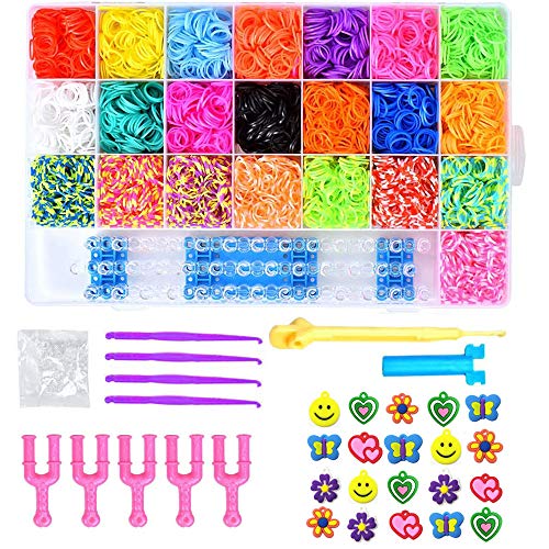 6800PCS DIY Bandas de Goma Loom Bandas Conjunto, Kit de Pulseras con Bandas de Telar Pulsera Collar Herramienta de Tejer Bandas de Goma(22 Colores)