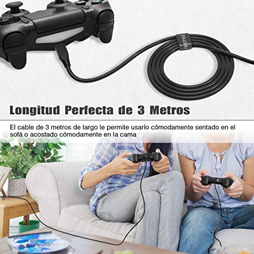 6amLifestyle Cable Micro USB para Carga Mando PS4 y Xbox One 3M - Carga Rápida 2.4A / Transferencia de Alta Velocidad 480Mbps, Cable Micro USB Compatible con Android Smartphone Kindle y Más