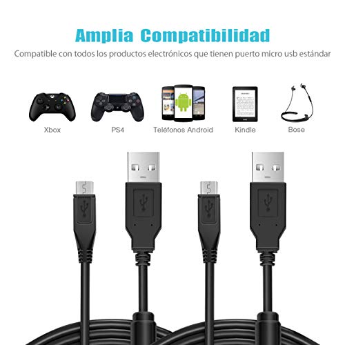 6amLifestyle Cable Micro USB para Carga Mando PS4 y Xbox One 3M - Carga Rápida 2.4A / Transferencia de Alta Velocidad 480Mbps, Cable Micro USB Compatible con Android Smartphone Kindle y Más