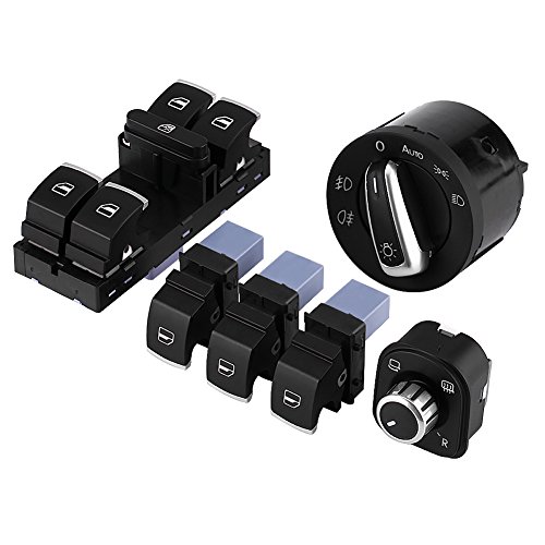 6PCS Linterna Espejo Ventana Interruptor Chrome Faros Lámpara antiniebla Energía eléctrica Vista lateral Mirror Adjust Knob Switch Control Kit