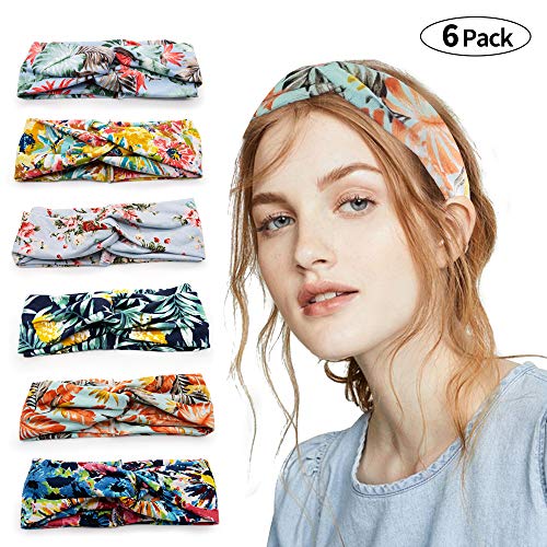 6PCS Mujer Diademas Boho Vintage Elástica Cintas para el Pelo, Lazos Pelo Niña Turbantes para Mujer Cabello Hair Band Accesorios Yoga Cabeza Wraps