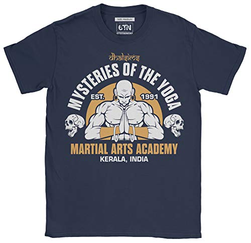 6TN Hombre Misterios de Dhalsims de la Academia de Artes Marciales de Yoga T Shirt (M, Azul Marino)
