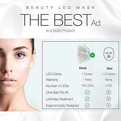 7 Color LED máscara Light Therapypara Cara y Cuello, LED Máscara Facial Rejuvenecimiento de la Piel Saludable