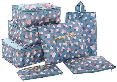 7 Set de Organizador de Equipaje, Impermeable Organizador de Maleta Bolsa para Ropa Sucia de Viaje, Material Nylon(2Blue Flower) 7 Set de Organizador de Equipaje, Impermeable Organizador de Maleta Bolsa para Ropa Sucia de Viaje, Material Nylon(2Blue Flower)
