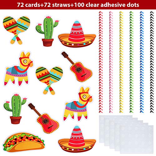 72 Piezas Pajitas de Papel de Fiesta de Cinco De Mayo Pajitas Mexicanas para Fiesta Taco Divertida, Foto Props de Evento Luau, Festivales Carnavales, Boda, Favores de Fiesta de Cumpleaños