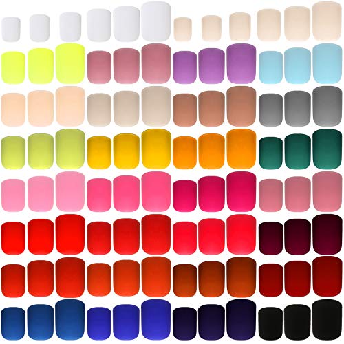720 Piezas 30 Juegos de Uñas Postizas Cuadradas Cortas Uñas Acrílicas Coloridas de Cubierta Completa Uñas Postizas de Gel Mate Uñas Postizas Cortas de Presión para Mujer, Colores Surtidos