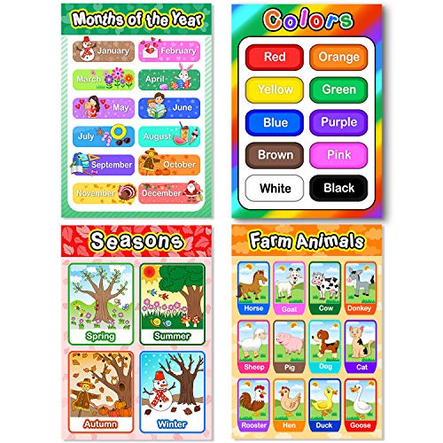 8 Carteles Educativos Preescolares para Aprendizaje de Bebé y Niño con 60 Puntos de Pegamento para Escuela en Casa Guardería - Enseñar Números Alfabeto Colores Meses y Más 16 x 11 Pulgadas