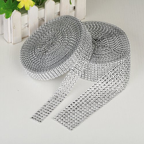 8 filas de 10 yard diamante cinta KAKOO con 4 filas de 10 yard diamante imitación de cintas oros de decoración pastel de diamante brillante para fiesta, boda y manualidad (plata) 8 filas de 10 yard diamante cinta KAKOO con 4 filas de 10 yard diamante imitación de cintas oros de decoración pastel de diamante brillante para fiesta, boda y manualidad (plata)