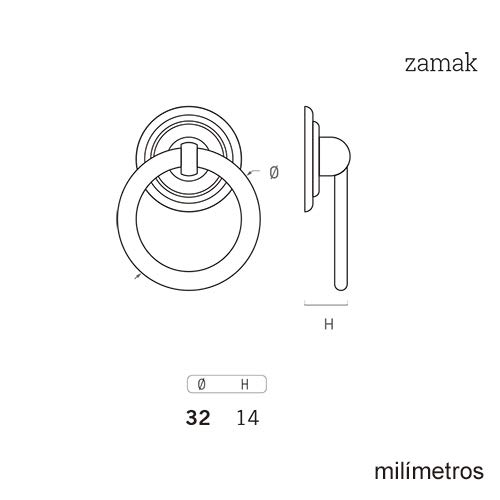 8 Un. TIRADOR Anilla negro óxido Cajón Mueble clásico - Diámetro 32MM