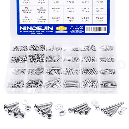 880 Piezas M2 M3 M4 M5 Acero Inoxidable Precisa Allen Métricas de cabeza Tapa de rosca, redondos planos de Tornillos y tuercas y arandelas Assortment Kit Tornillo Llave Juegos de pernos con tuerca