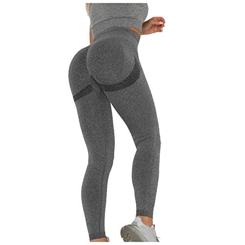 88AMZ Leggins Deportivos para Mujer, Push up Mallas Pantalones Cintura Alta Yoga Leggings Pantalón Moda Pantalones Sin Costuras para Fitness Running Deporte Elásticos y Transpirables (Gris Oscuro, S)