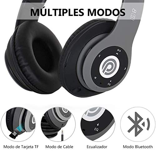 8S Auriculares Inalámbricos, Audífonos Inalámbricos Bluetooth Plegables HiFi con Micrófono Incorporado y Control de Volumen Eliminación de Ruido, Soporte Micro SD/TF/FM, para iPhone/ Samsung/ iPad/ PC