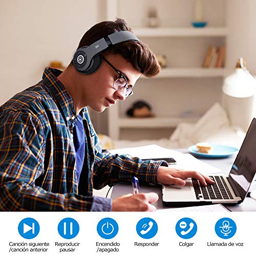 8S Auriculares Inalámbricos, Audífonos Inalámbricos Bluetooth Plegables HiFi con Micrófono Incorporado y Control de Volumen Eliminación de Ruido, Soporte Micro SD/TF/FM, para iPhone/ Samsung/ iPad/ PC