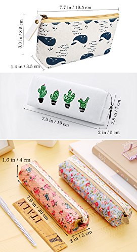 9 piezas Surtidos Bolígrafo Bolso Lápiz Caso, Creatiees Bosque y Animal Tema Lona Diseño| Cactus Lona Diseño| Flor Floral Lona Diseño, Bolígrafo Poseedor Papelería Lápiz Bolsa Cosmético Bolsa