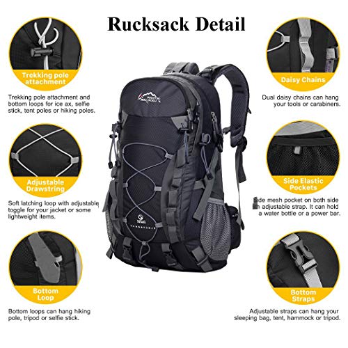 A AM SeaBlue Mochila de Senderismo Impermeable Mochilas de Marcha para Deportes y Aire Libre,Viajes Alpinismo Acampar Hiking Backpack con Funda de Lluvia