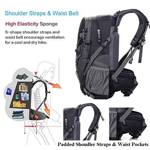 A AM SeaBlue Mochila de Senderismo Impermeable Mochilas de Marcha para Deportes y Aire Libre,Viajes Alpinismo Acampar Hiking Backpack con Funda de Lluvia