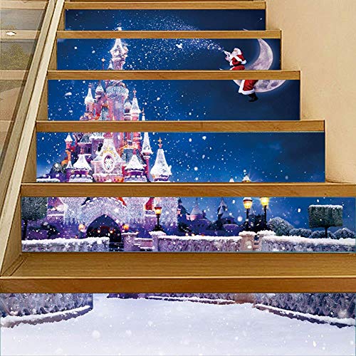 A Santa saltar las escaleras hasta la pared de la nieve escalas de simulación impermeable adhesivo decorativo 3D modos para el hogar creativo