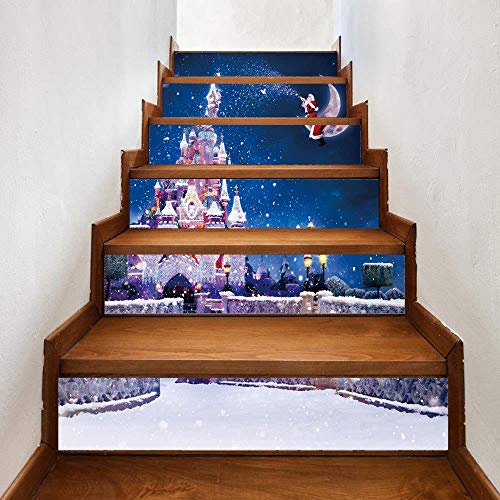 A Santa saltar las escaleras hasta la pared de la nieve escalas de simulación impermeable adhesivo decorativo 3D modos para el hogar creativo