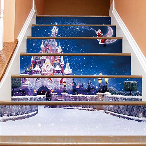 A Santa saltar las escaleras hasta la pared de la nieve escalas de simulación impermeable adhesivo decorativo 3D modos para el hogar creativo