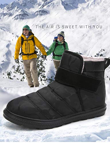 AARDIMI Botas de invierno para hombre y mujer, cálidas, forradas, con cierre de velcro, para la nieve, para el tiempo libre, color Negro, talla 45 EU