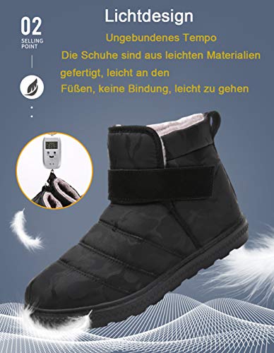 AARDIMI Botas de invierno para hombre y mujer, cálidas, forradas, con cierre de velcro, para la nieve, para el tiempo libre, color Negro, talla 45 EU AARDIMI Botas de invierno para hombre y mujer, cálidas, forradas, con cierre de velcro, para la nieve, para el tiempo libre, color Negro, talla 45 EU