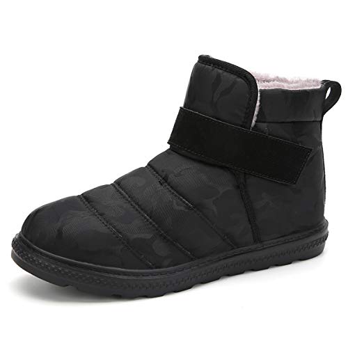 AARDIMI Botas de invierno para hombre y mujer, cálidas, forradas, con cierre de velcro, para la nieve, para el tiempo libre, color Negro, talla 45 EU