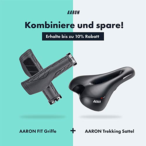 AARON FIT - Puños de Gel con amortiguación - Diseño Deportivo Antideslizante con Extremo atornillable - para bicis eléctricas, de Trekking, de montaña, de piñón Fijo y ciclocrós - Negro